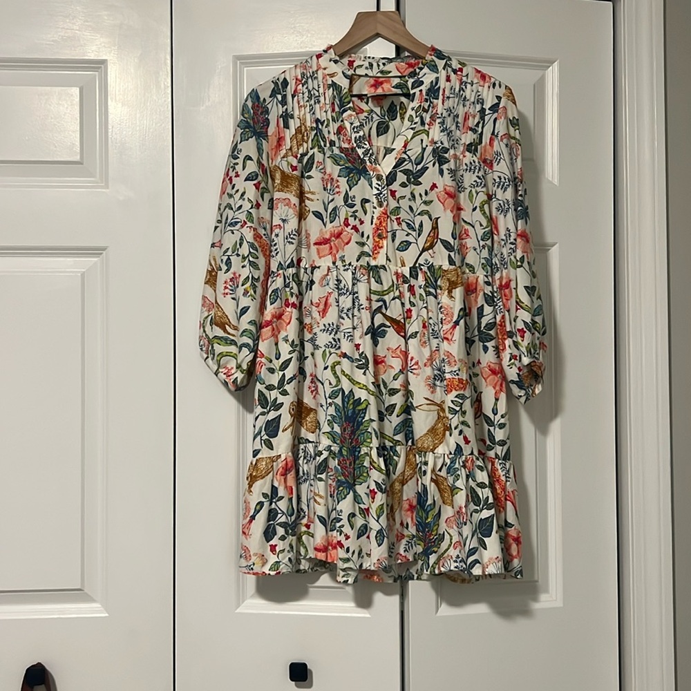 Anthropologie Kelly Louise Judd Whimsical birds and Rabbits flannel dress